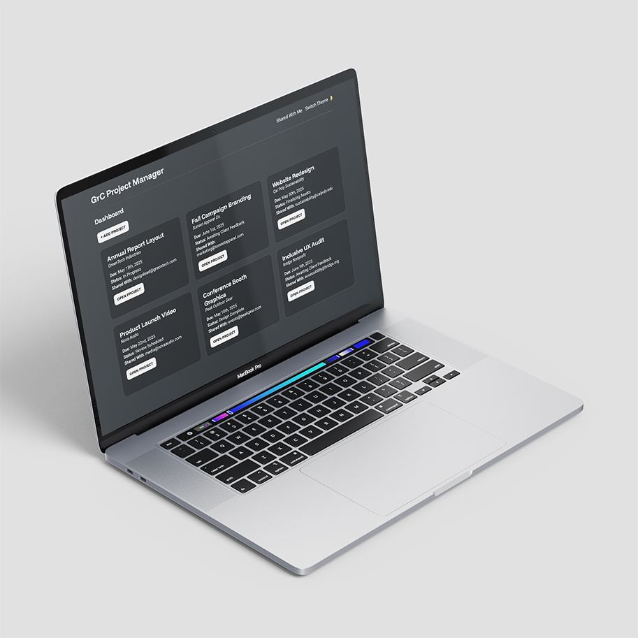 Graphic Communication Project Manager mockup on Macbook.